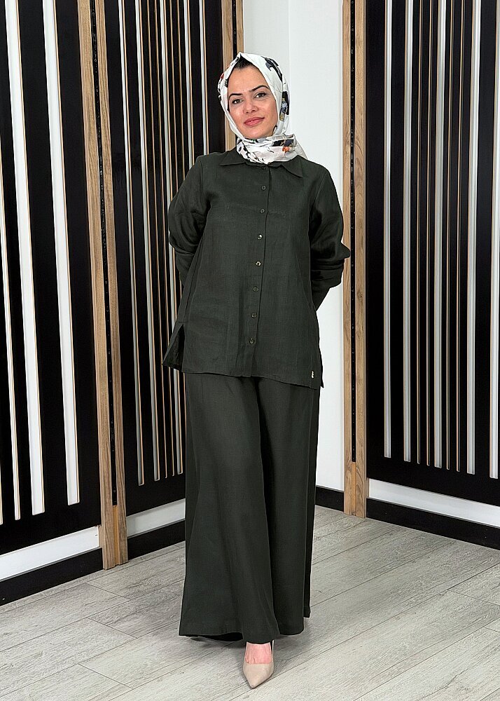 MissDalida Geniş Paça Keten Pantolon KHAKİ - 2