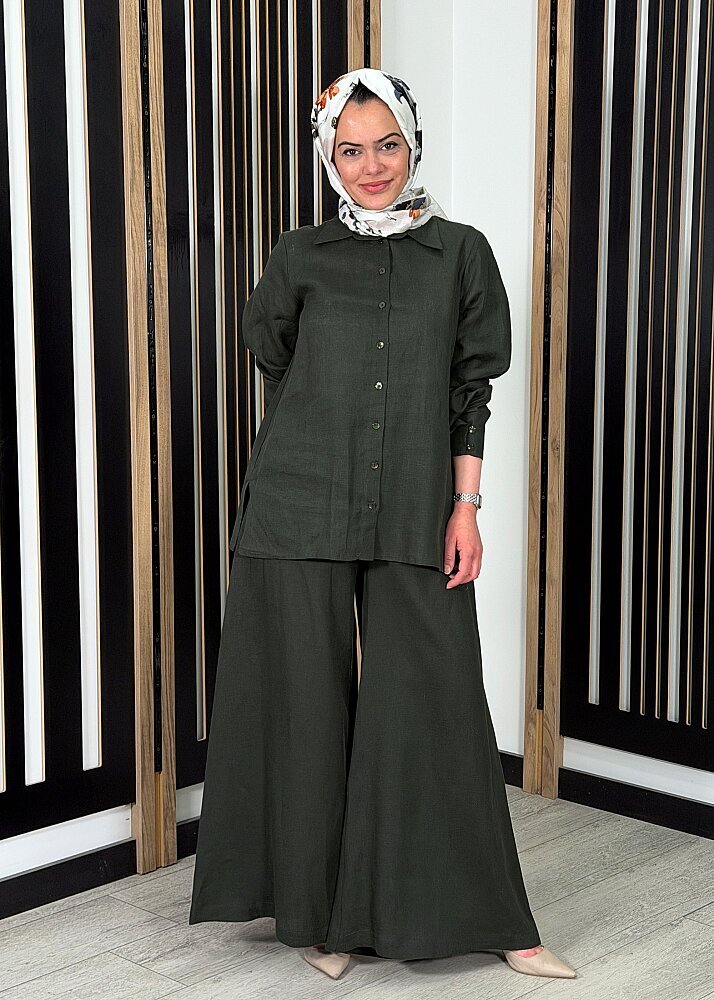 MissDalida Geniş Paça Keten Pantolon KHAKİ