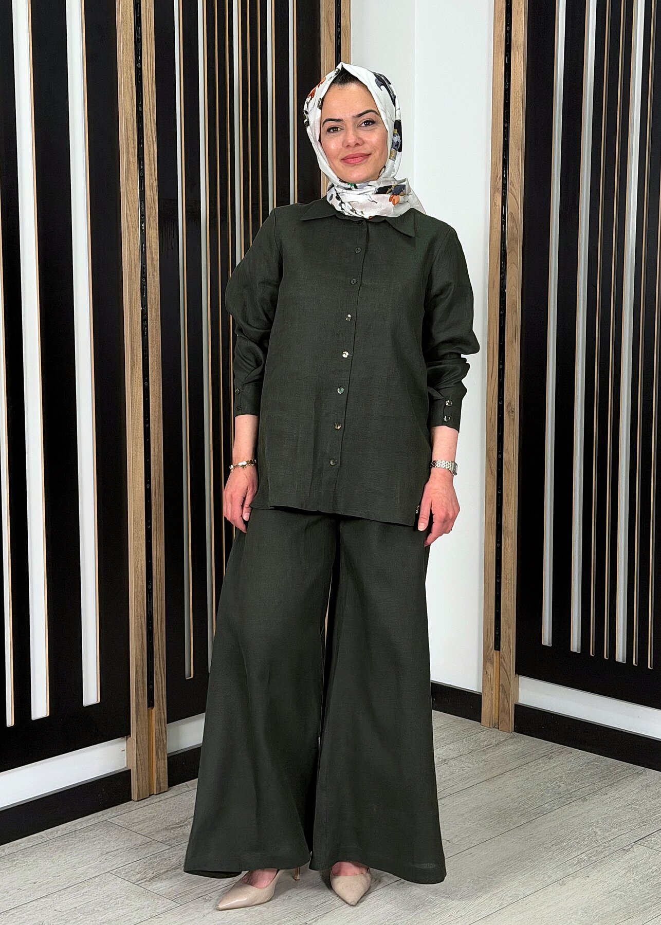 MissDalida Geniş Paça Keten Pantolon KHAKİ - 3