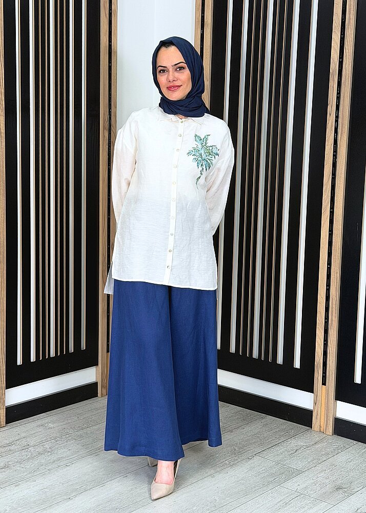MissDalida Geniş Paça Keten Pantolon Navy