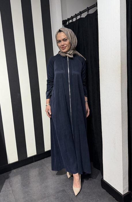 MissDalida Kolları Triko Fermuarlı Cupra Kap Oası/Dark Navy - 1