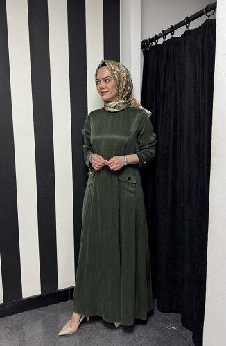 MissDalida Önü Cepli Cupra Elbise HAKİ - MİSS DALİDA