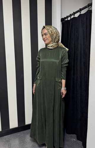 MissDalida Önü Cepli Cupra Elbise HAKİ - 2