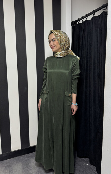 MissDalida Önü Cepli Cupra Elbise HAKİ - 2