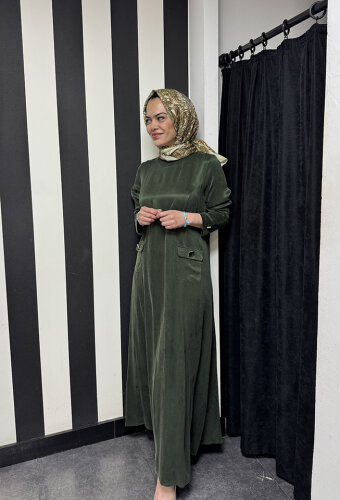 MissDalida Önü Cepli Cupra Elbise HAKİ - 3