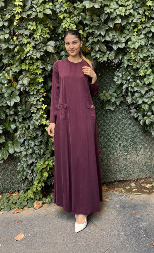 MissDalida Önü Cepli Cupra Elbise Plum - MİSS DALİDA