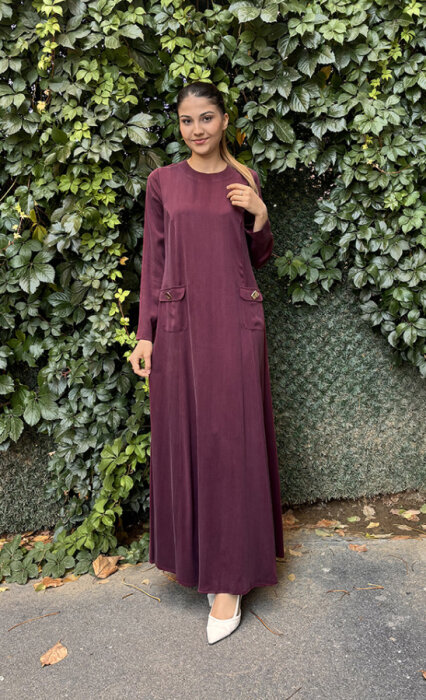 MissDalida Önü Cepli Cupra Elbise Plum - 1