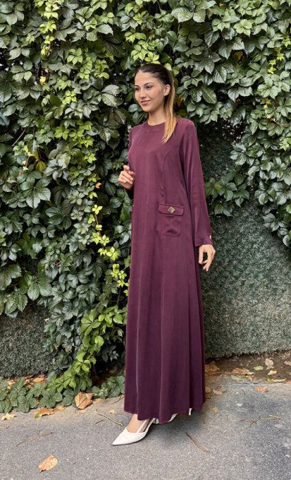 MissDalida Önü Cepli Cupra Elbise Plum - 2