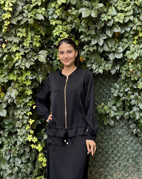 MissDalida Önü Fermuarlı Arkası Triko Cupra Ceket BLACK - 1