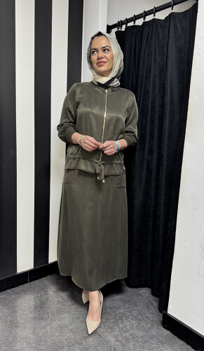 MissDalida Önü Fermuarlı Arkası Triko Cupra Ceket DARDO-TAUPE - 3