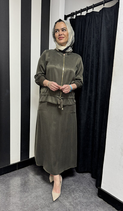 MissDalida Önü Fermuarlı Arkası Triko Cupra Ceket DARDO-TAUPE - 3