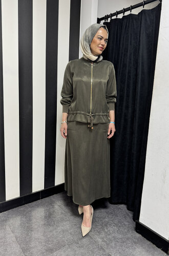 MissDalida Önü Fermuarlı Arkası Triko Cupra Ceket DARDO-TAUPE - 2