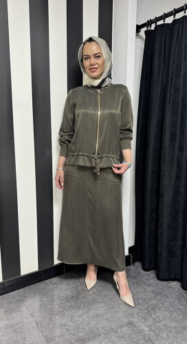 MissDalida Önü Fermuarlı Arkası Triko Cupra Ceket DARDO-TAUPE - MİSS DALİDA