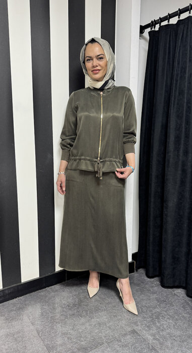 MissDalida Önü Fermuarlı Arkası Triko Cupra Ceket DARDO-TAUPE - 1