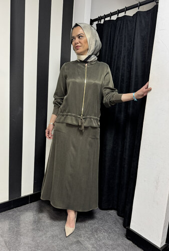 MissDalida Önü Fermuarlı Arkası Triko Cupra Ceket DARDO-TAUPE - 4