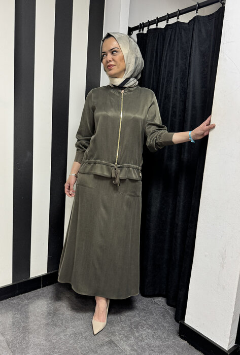 MissDalida Önü Fermuarlı Arkası Triko Cupra Ceket DARDO-TAUPE - 4