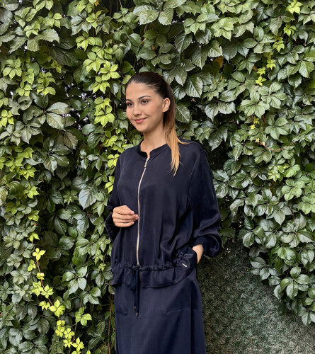 MissDalida Önü Fermuarlı Arkası Triko Cupra Ceket LACİVERT 