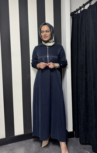 MissDalida Yakası Triko Cupro Elbise LACİVERT - MİSS DALİDA