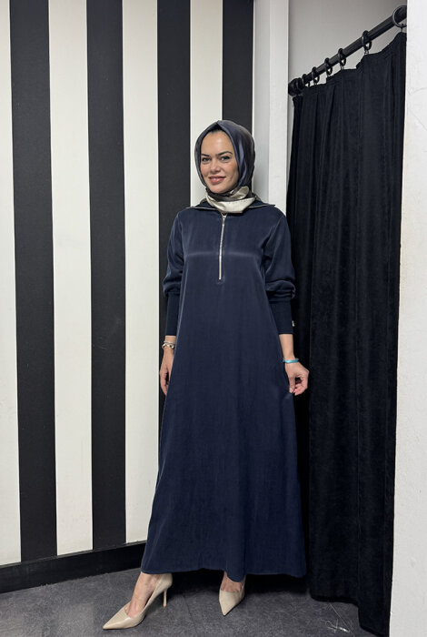 MissDalida Yakası Triko Cupro Elbise LACİVERT - 2