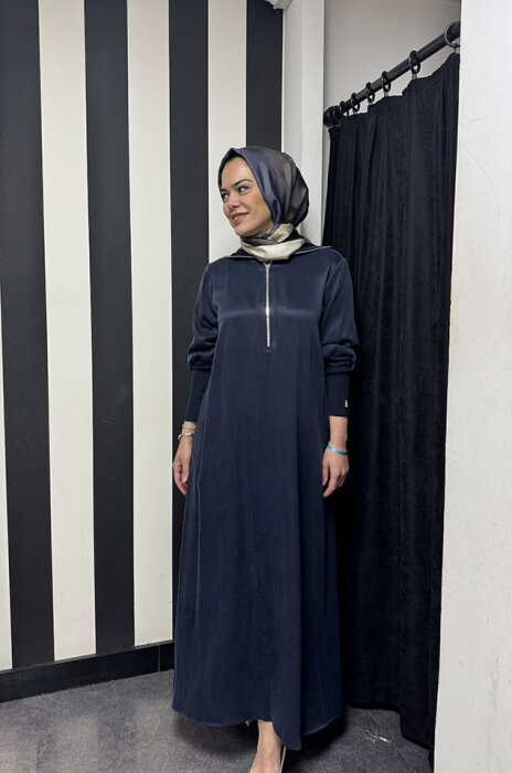 MissDalida Yakası Triko Cupro Elbise LACİVERT - 3