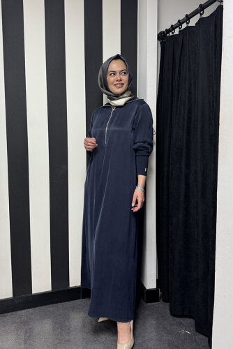 MissDalida Yakası Triko Cupro Elbise LACİVERT - 4