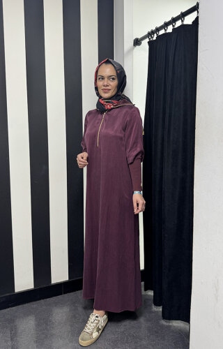 MissDalida Yakası Triko Cupro Elbise Plum - MİSS DALİDA