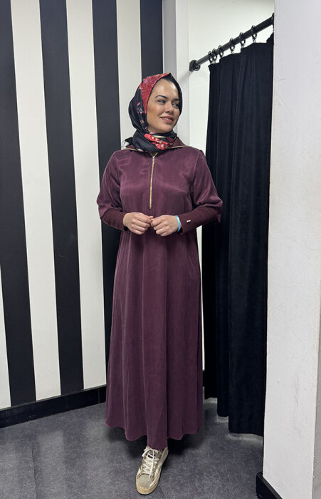 MissDalida Yakası Triko Cupro Elbise Plum - 2