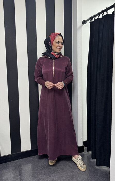 MissDalida Yakası Triko Cupro Elbise Plum - 3