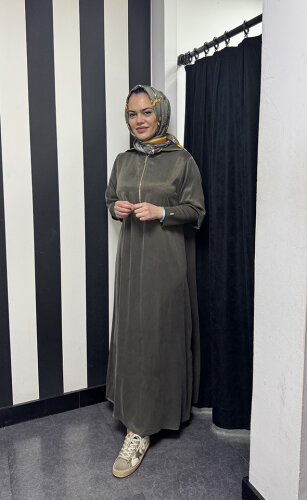 MissDalida Yakası Triko Cupro Elbise Toupe - MİSS DALİDA