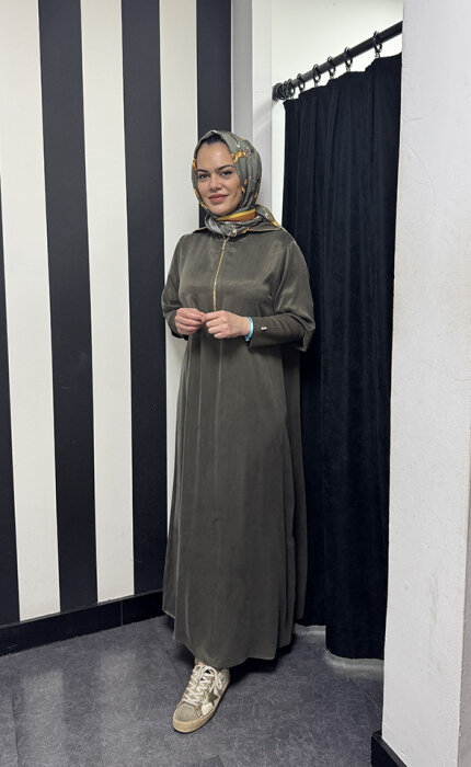 MissDalida Yakası Triko Cupro Elbise Toupe - 1