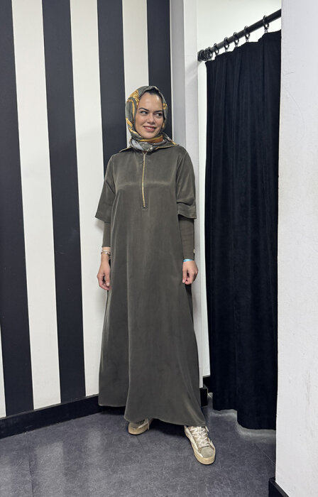 MissDalida Yakası Triko Cupro Elbise Toupe - 3