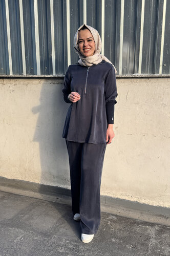 Missdalida Yakası Ve Kolları Triko Cupro Tunik LACİVERT - MİSS DALİDA