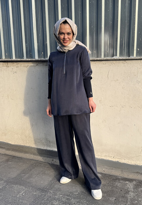 Missdalida Yakası Ve Kolları Triko Cupro Tunik LACİVERT - 3