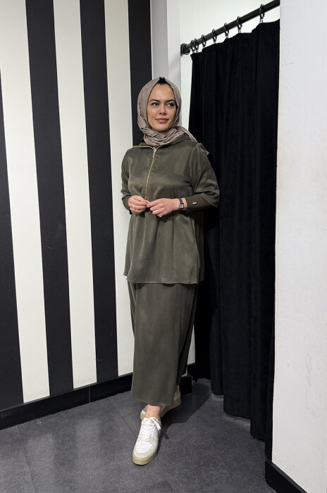 Missdalida Yakası Ve Kolları Triko Cupro Tunik TAUPE - 2