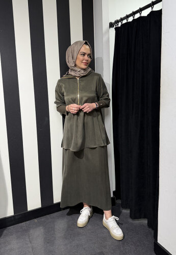 Missdalida Yakası Ve Kolları Triko Cupro Tunik TAUPE - 4