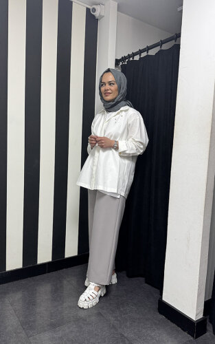 MissEmramiss Bel Lastikli Krep Pantolon GRİ - 1