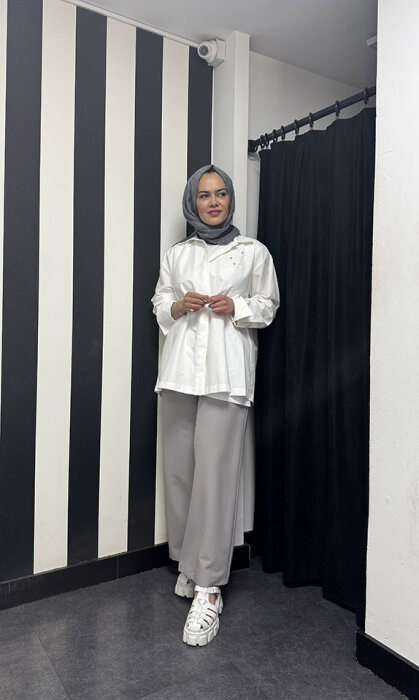 MissEmramiss Bel Lastikli Krep Pantolon GRİ - 2