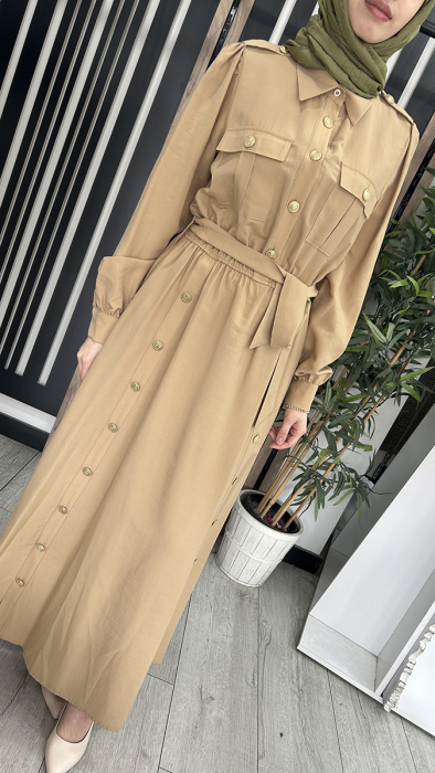 MissEmramiss  Düğme Detay Safari Elbise CAMEL - 4
