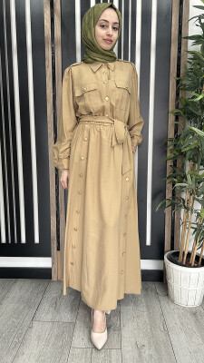 MissEmramiss  Düğme Detay Safari Elbise CAMEL - 2
