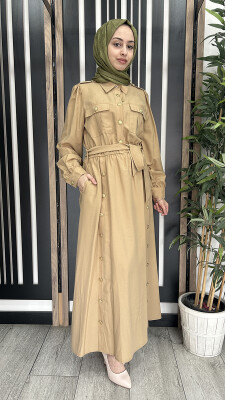 MissEmramiss  Düğme Detay Safari Elbise CAMEL - 1