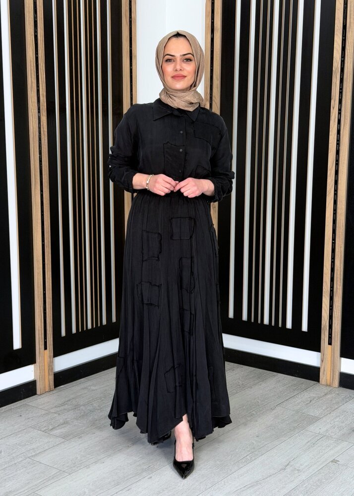 MissWhence Asimetrik Dikişli Etekli Takım SİYAH - 2