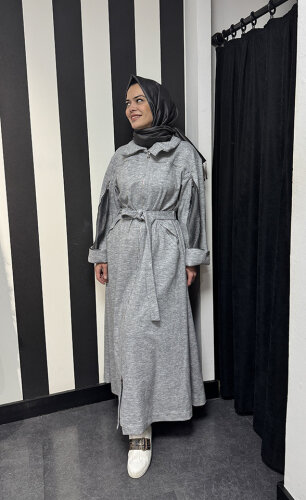 MissWhence Belden Kuşaklı Fermualı Pardesü GRİ - 3