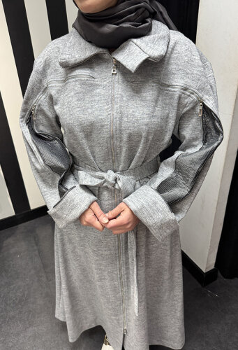 MissWhence Belden Kuşaklı Fermualı Pardesü GRİ - 4