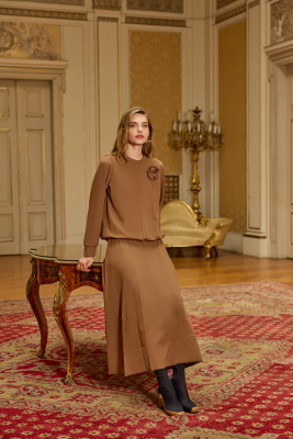 MissWhence Belden Sıkmalı Etekli Takım CAMEL 