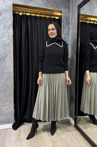 MissWhence Beli Lastikli Pliseli Etek GRİ - 2