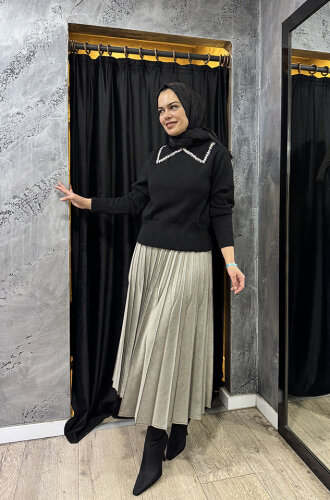 MissWhence Beli Lastikli Pliseli Etek GRİ - 6