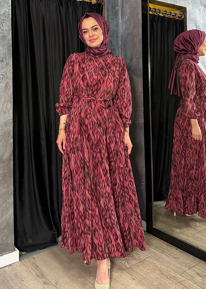 MissWhence Bileği Lastikli Kuşaklı Elbise KIRMIZI - 4