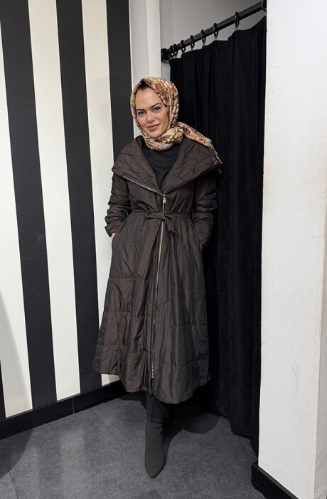 MissWhence Boydan Fermuarlı Kapişonlu Pardesü KAHVERENGİ - 1