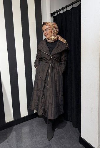 MissWhence Boydan Fermuarlı Kapişonlu Pardesü KAHVERENGİ - 2