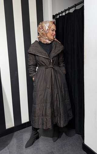 MissWhence Boydan Fermuarlı Kapişonlu Pardesü KAHVERENGİ - 4